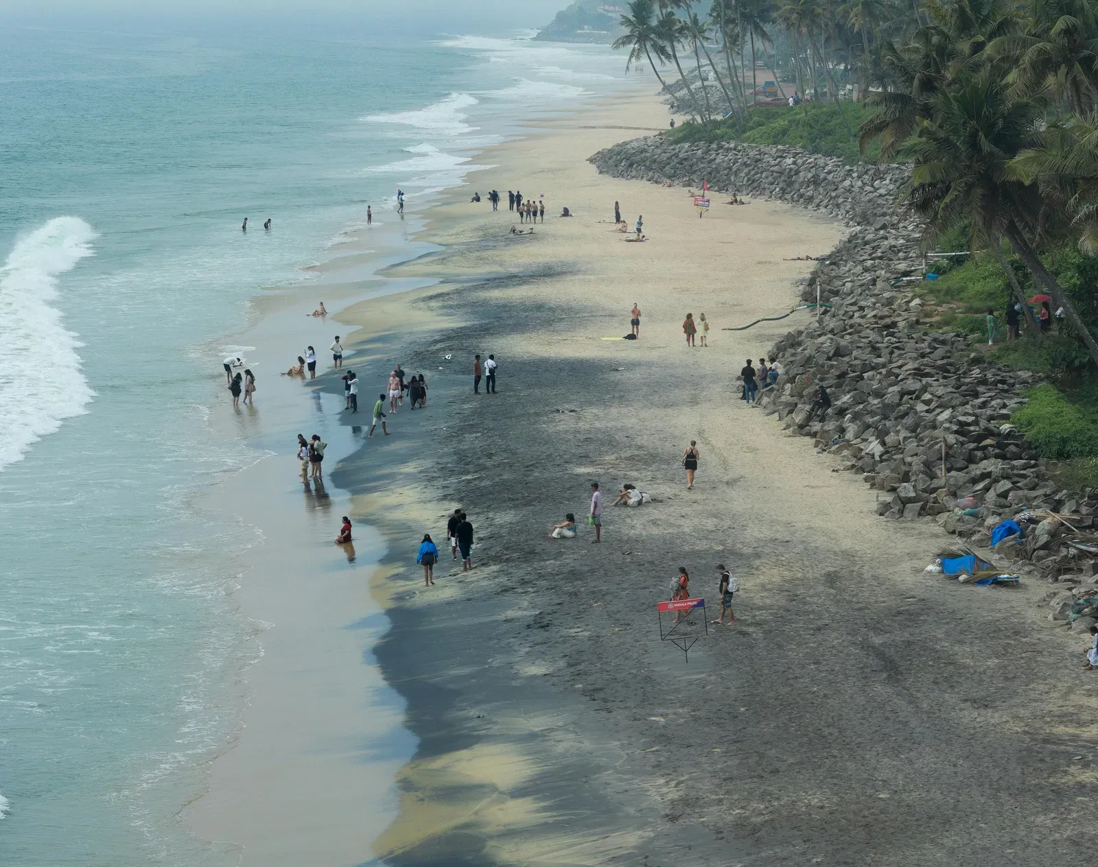 An aerial view of a beach.
