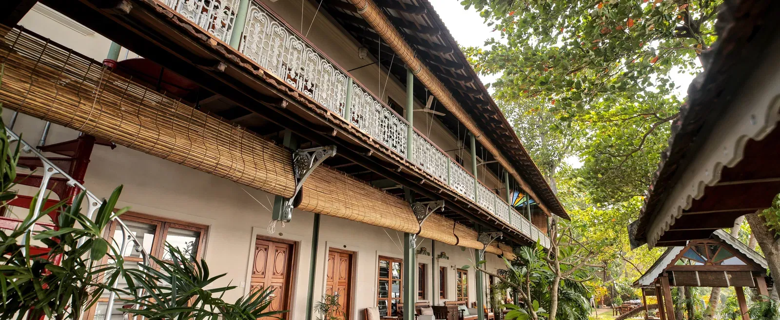 Exterior view of accommodations at Samiira on Ashtamudi Lake.
